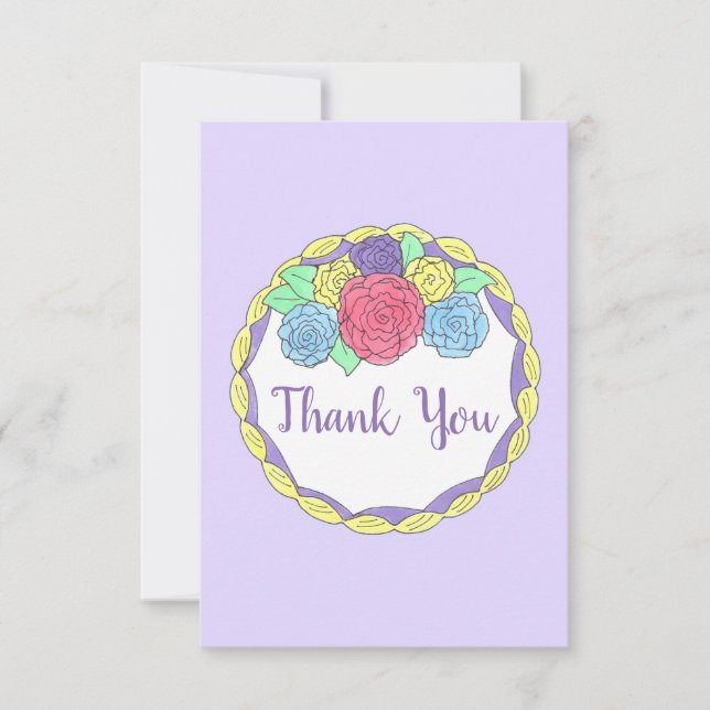 Floral Flowers Roses Bridal Shower Wedding Cake Thank You Card (Front)