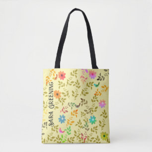 Floral flowers with birds Tote Bag