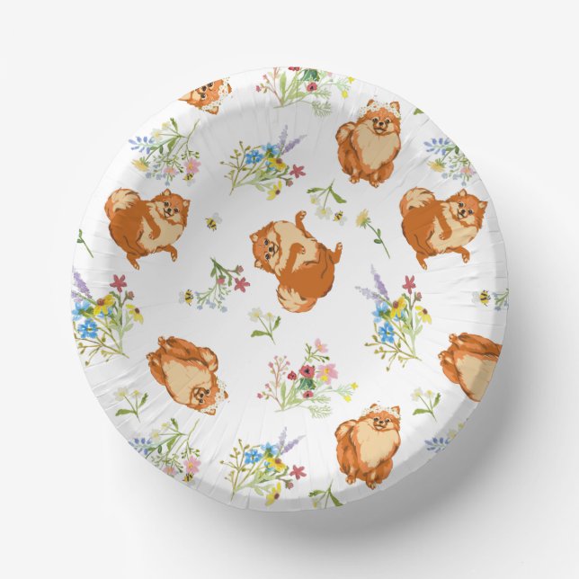 Floral Fluffy Dog Party Paper Plate (Front)