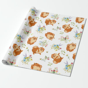 Floral Fluffy Dog Wrapping Paper