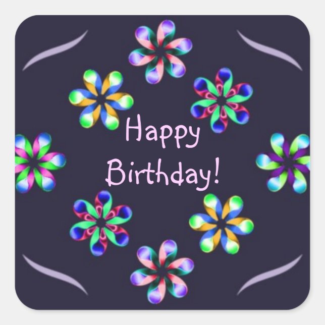 Floral fluorescence square sticker (Front)