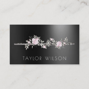 floral flute on black teacher business card