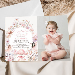 Floral Flutter and Twirl Fairy Birthday Photo Invitation