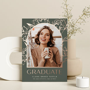 Floral Foil Arch Photo Graduation Announcement
