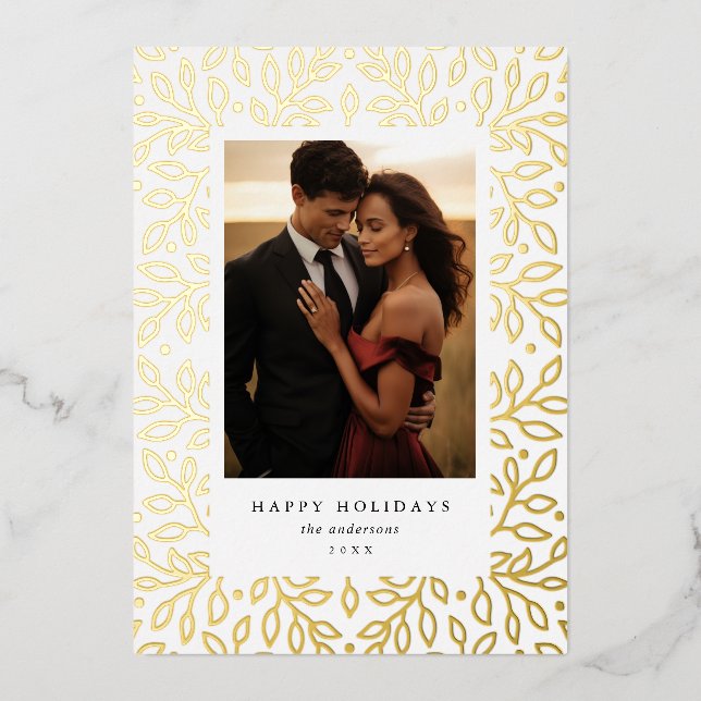 Floral Foil Happy Holidays Photo Card (Front)