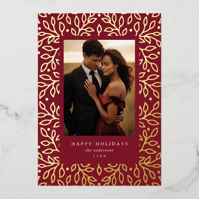 Floral Foil Happy Holidays Photo Card (Front)