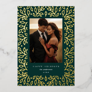 Floral Foil Happy Holidays Photo Card