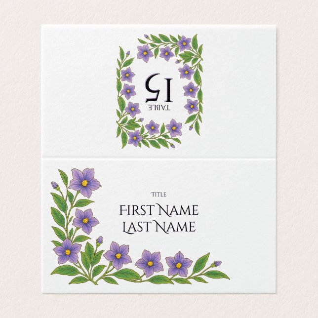 Floral Folded Card for wedding party table number (Outside Unfolded)