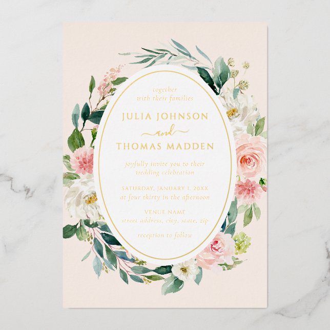 Floral Foliage Blush Gold  Wedding (Front)