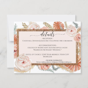 Floral Foliage Boho Desert Pampas Wedding Details Invitation