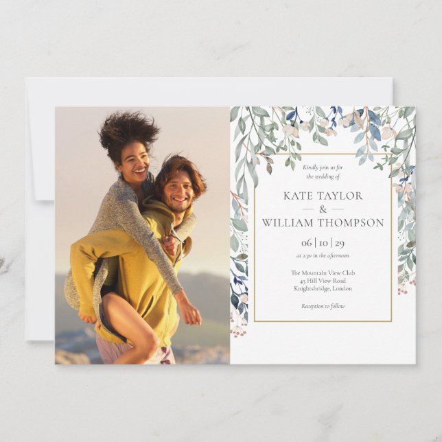 Floral Foliage Botanical Photos Wedding Invitation (Front)