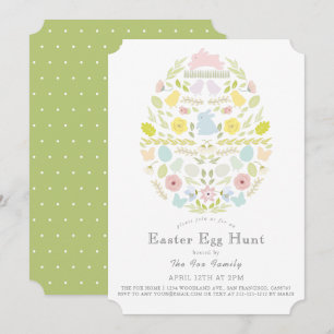 Floral Foliage Bunny Green Easter Egg Hunt Invitation