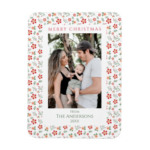 Floral Foliage Elegant Christmas Photo Magnet