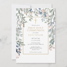 Floral Foliage Elegant Gold First Holy Communion