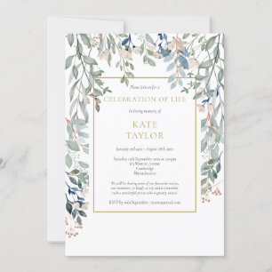 Floral Foliage Funeral Celebration of Life Invitation