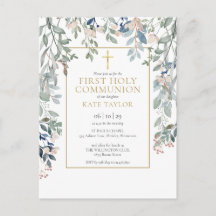 Floral Foliage Gold Cross First Holy Communion