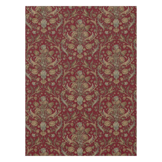 Floral & Foliage Imitation Tapestry Weave Pattern Tablecloth (Front)