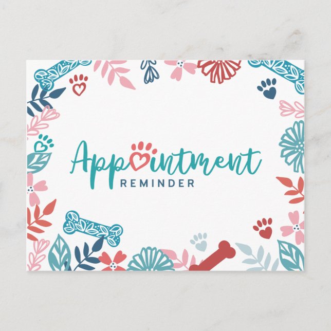 Floral & Foliage Pet Pattern Appointment Reminder Postcard (Front)