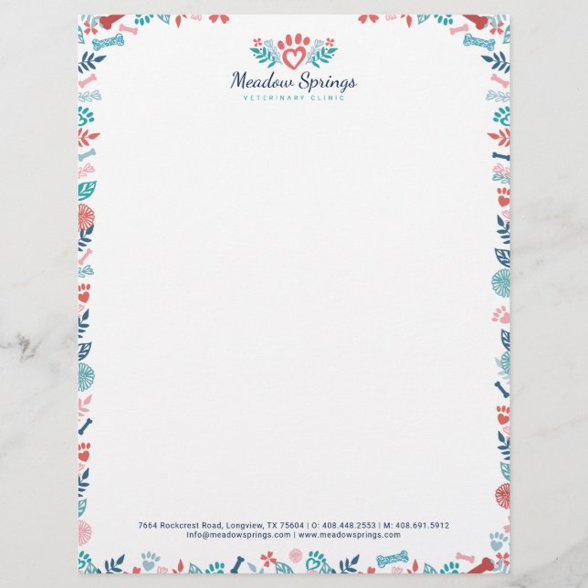 Floral & Foliage Pet Paw Print Framed Letterhead (Front)