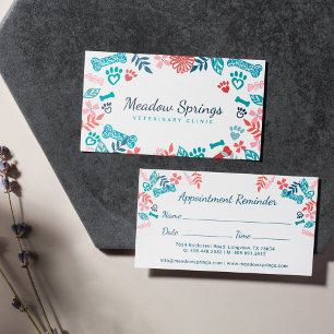 Floral & Foliage Pet Paw Print Pattern Appointment Card