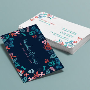 Floral & Foliage Pet Paw Print Pattern Business Card