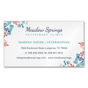 Floral & Foliage Pet Paw Print Pattern Magnetic Business Card