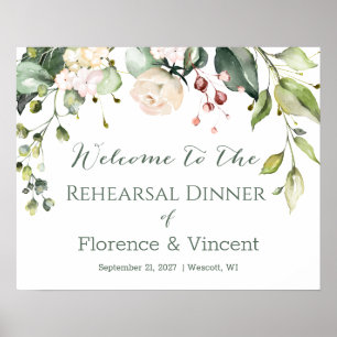 Floral, foliage Rehearsal Dinner Welcome Sign