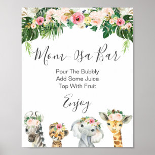 Floral Foliage Safari Mum-Osa Bar Baby Shower Poster