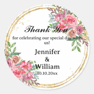 Floral Foliage Thank You Wedding Business Birthday Classic Round Sticker