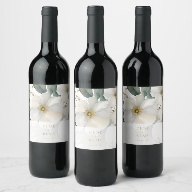 Floral Foliage Watercolor Wedding  Wine Label (Bottles)