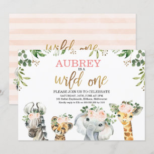Floral Foliage Wild One Safari Animals Birthday Invitation