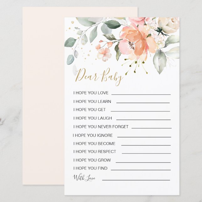 Floral Foliage Wishes for Baby Game Paper Sheet (Front/Back)