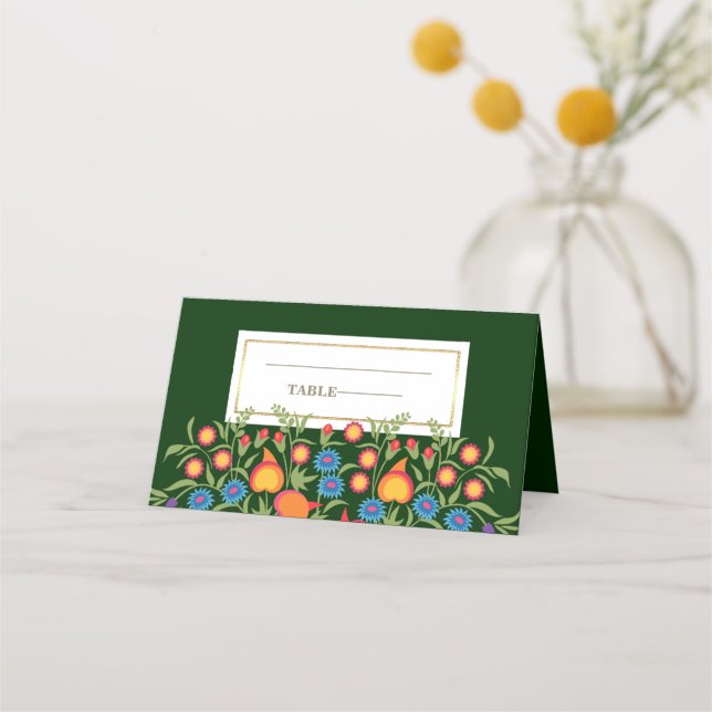 Floral Folk Art Design Table Place Cards (Front)