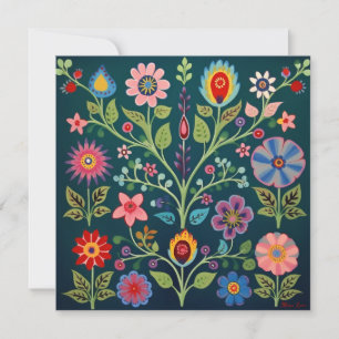 Floral Folk Art Design Thank You Card