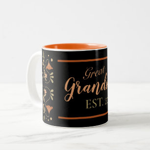 Floral Folk Art Great Grandma Est 2022 Two-Tone Coffee Mug