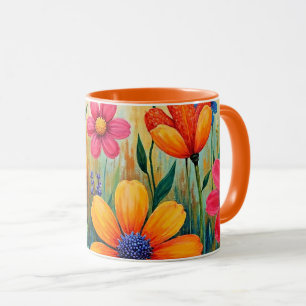 Floral Folk Art Illustration Mug