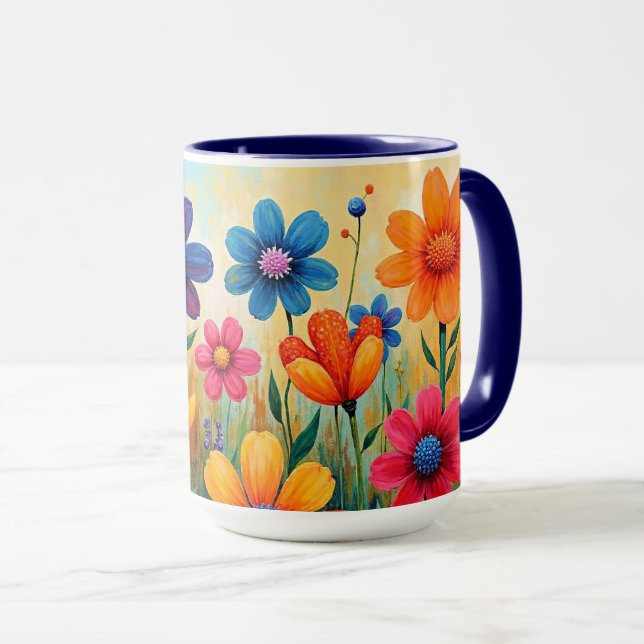 Floral Folk Art Illustration Mug (Front Right)