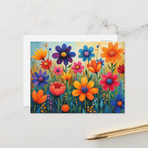 Floral Folk Art Illustration Postcard