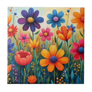 Floral Folk Art Illustration Tile