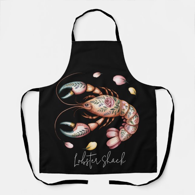 Floral Folk Art Lobster Illustration Custom Apron (Front)