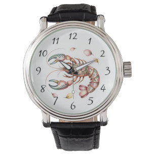 Floral Folk Art Lobster Illustration  Watch
