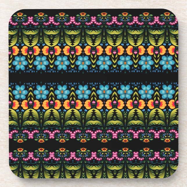 Floral Folk Art Modern Coaster (Front)