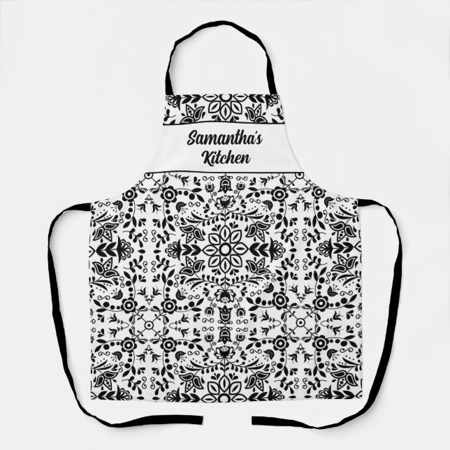 Floral Folk Art Personalised All-Over Print  Apron (Front)