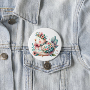 Floral Folk Bird with Pastel Boho Charm 7.5 Cm Round Badge