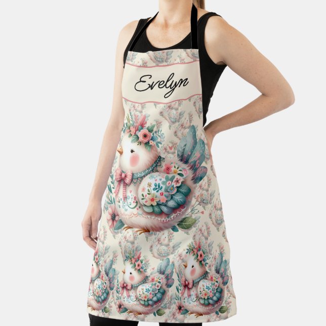 Floral Folk Bird with Pastel Boho Charm Apron (Insitu)