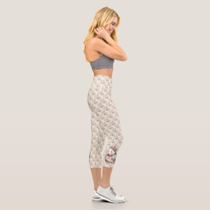Floral Folk Bird with Pastel Boho Charm Capri Leggings