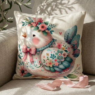 Floral Folk Bird with Pastel Boho Charm Cushion