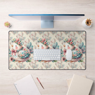 Floral Folk Bird with Pastel Boho Charm Desk Mat