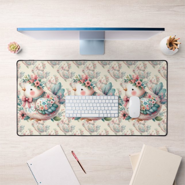 Floral Folk Bird with Pastel Boho Charm Desk Mat (Office 1)
