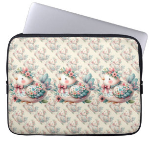 Floral Folk Bird with Pastel Boho Charm Laptop Sleeve
